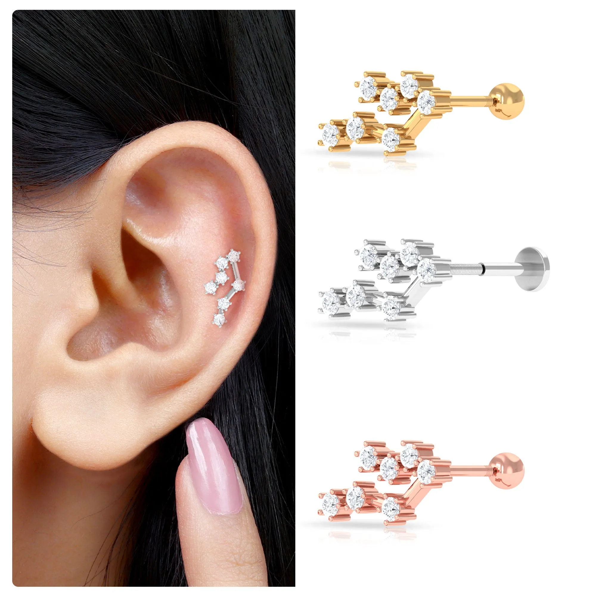 Real Diamond Gemini Zodiac Cartilage Earring