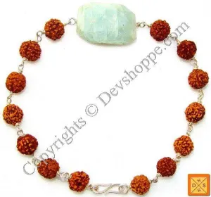 Rudraksha Silver Bracelet With Aquamarine Tumble