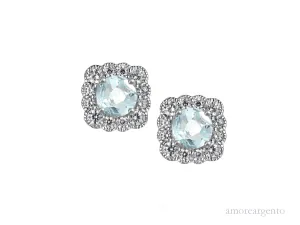 Silver Loveable Me Aquamarine Halo Stud Earrings