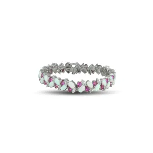 Sterling Silver Bracelet With Multi Colored Created Gemstones