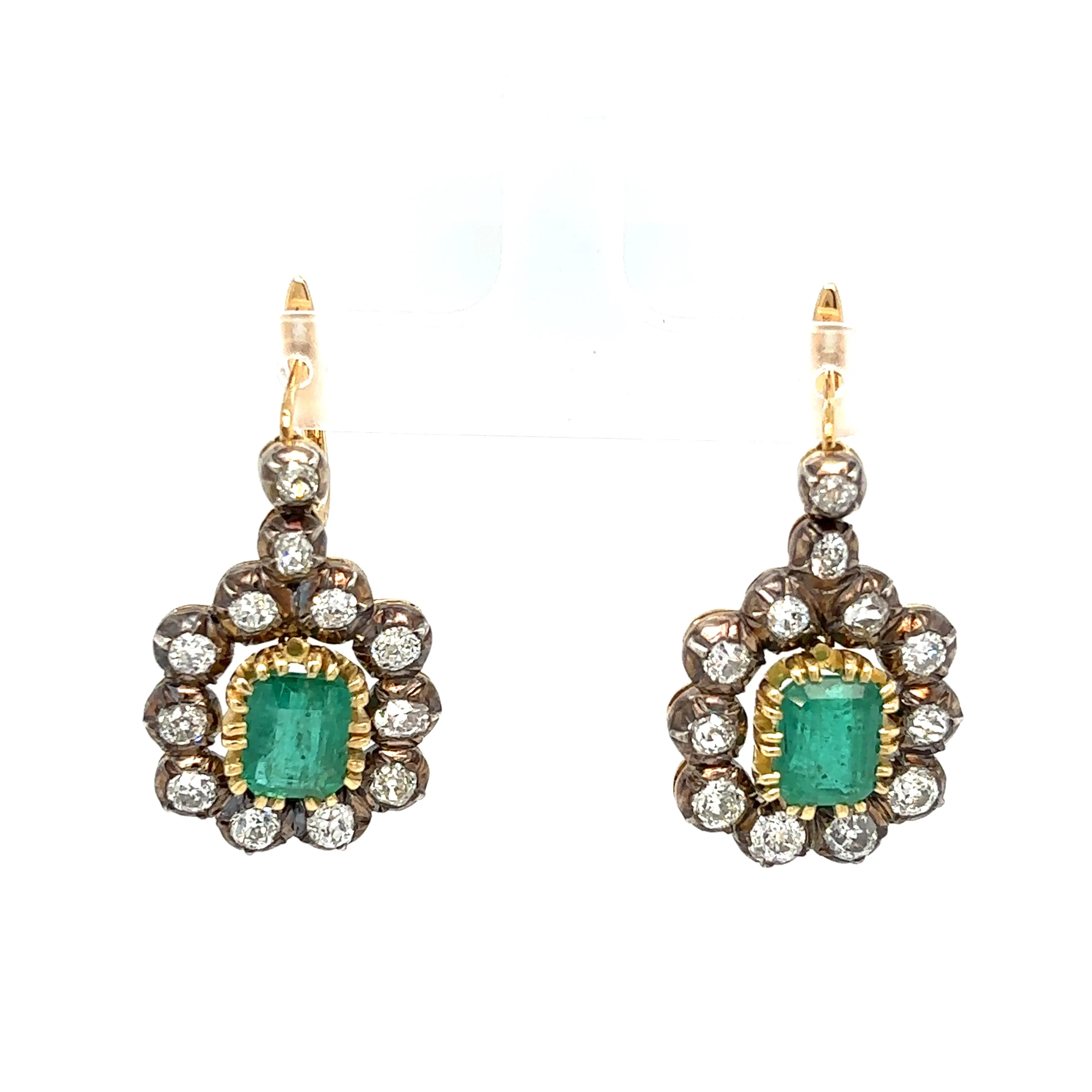 Victorian Certificate Emerald Diamond Gold Drop Earrings, 1900s