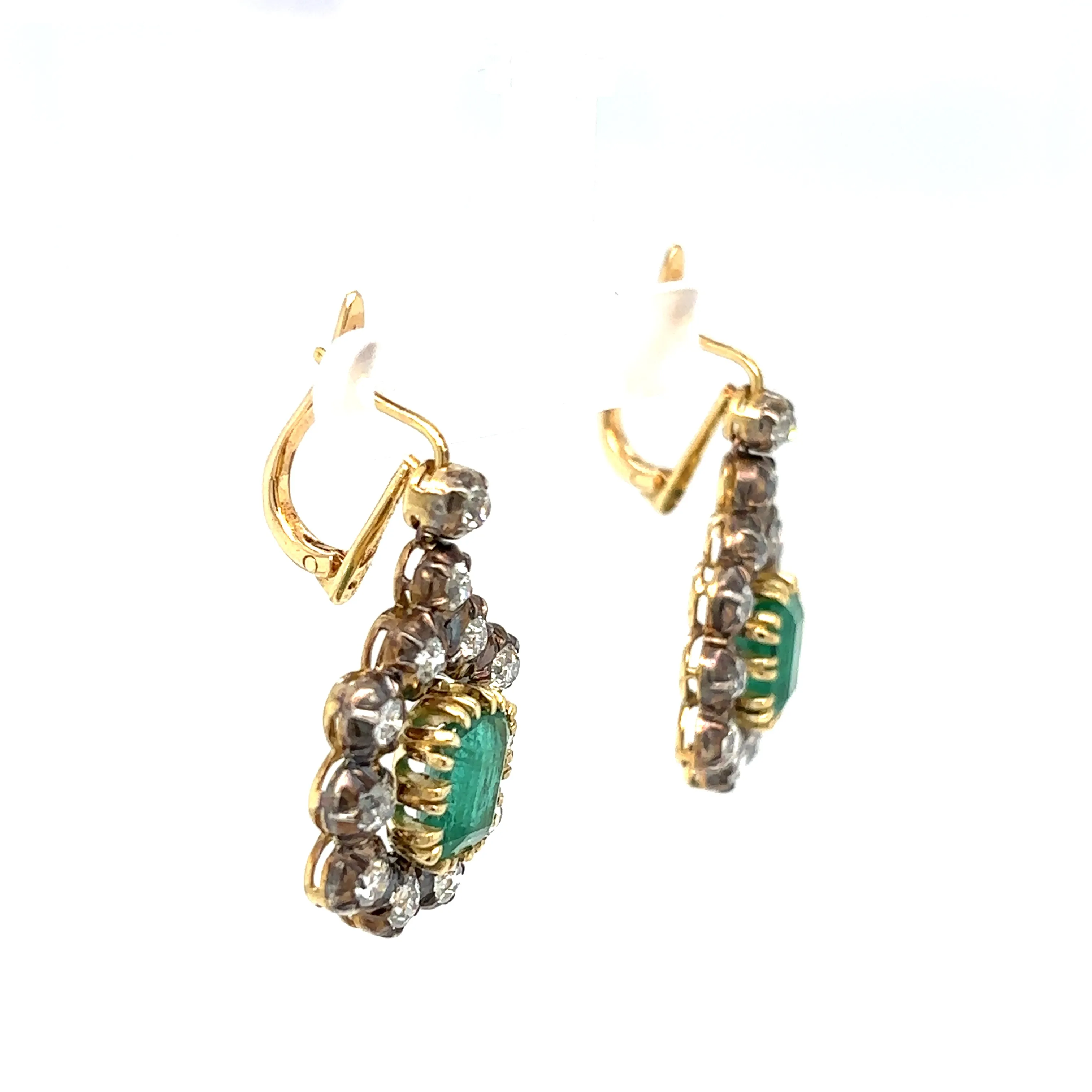 Victorian Certificate Emerald Diamond Gold Drop Earrings, 1900s