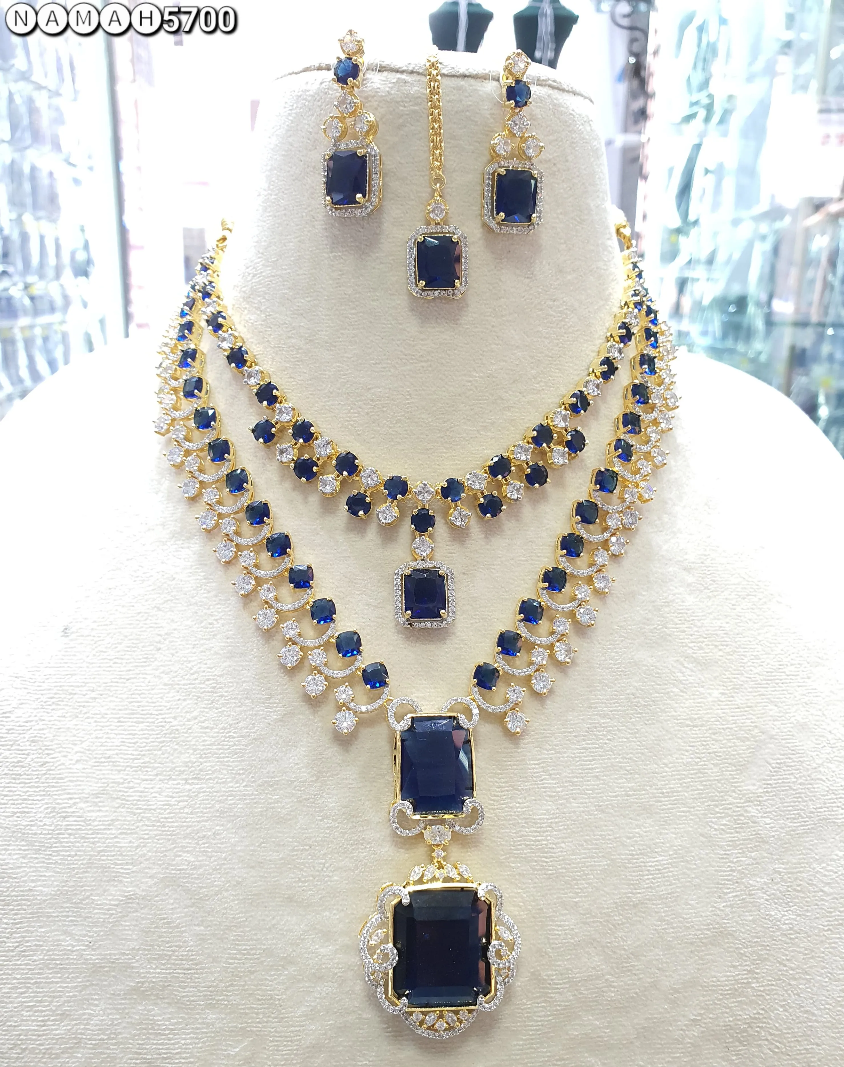 Women's Designer American Diamond Antique Stone Necklace Set